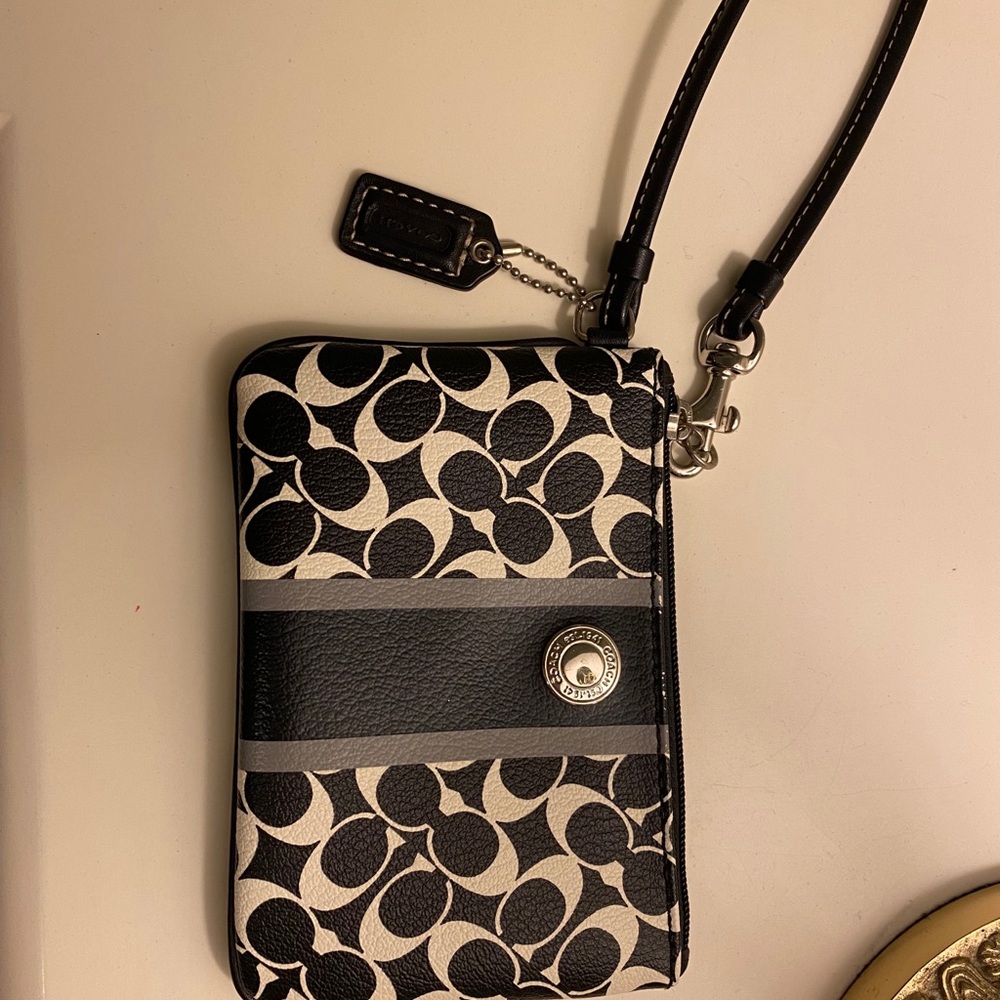 Coach black and white wristlet